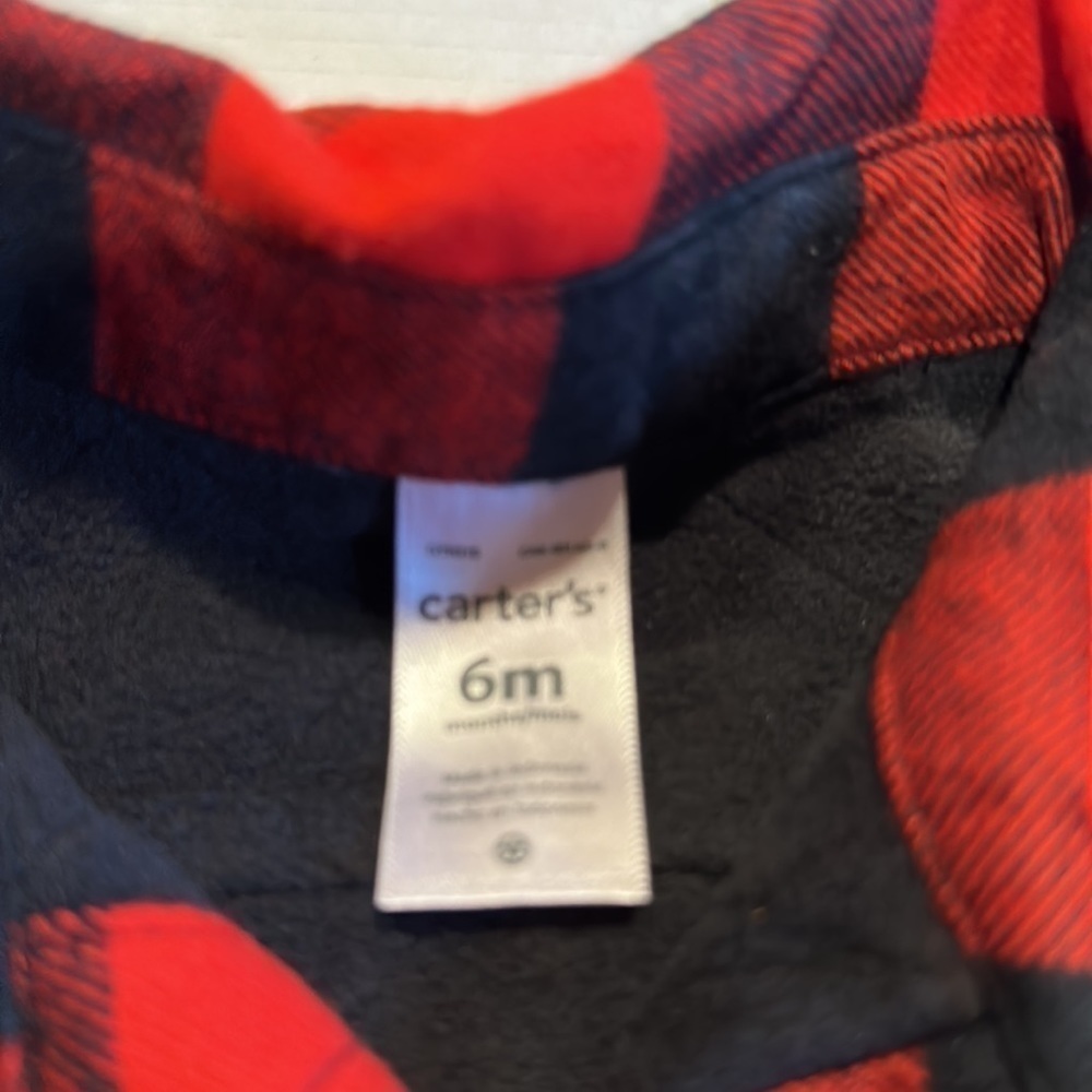 NWT Carter’s cozy long sleeve button up flannel black red shirt 6 months - Picture 3 of 5